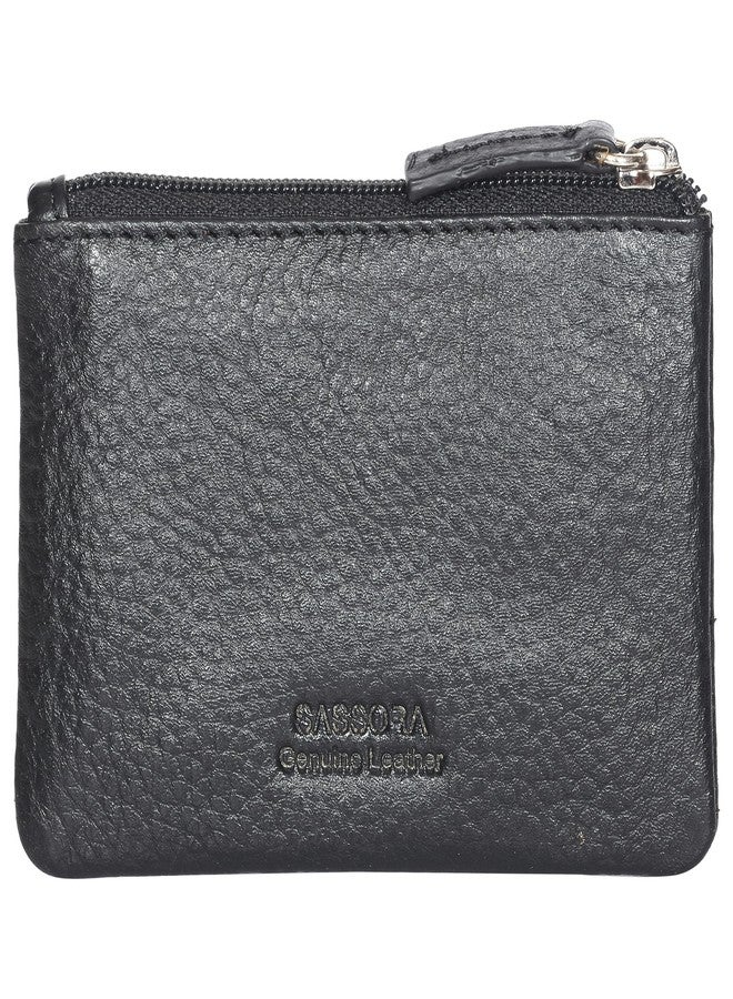 Sassora Genuine Leather RFID Blocking Card Holder Wallet | Compact Case with Zip Pocket, ID Slot & Snap Loop | Minimalist Wallet for Men & Women - Image 3